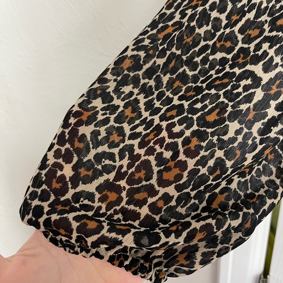 J. Crew Leopard Print Chiffon Long Sleeved Mock Neck Blouse - Picture 4 of 6